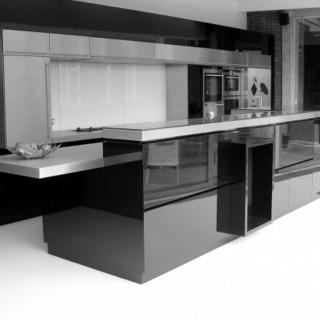 cuisine, aménagement, mobilier, blanc, gris, noir, design, moderne, plan de travail, architecture, architecte