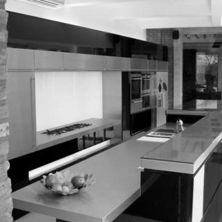 cuisine, aménagement, mobilier, blanc, gris, noir, design, moderne, plan de travail, architecture, architecte